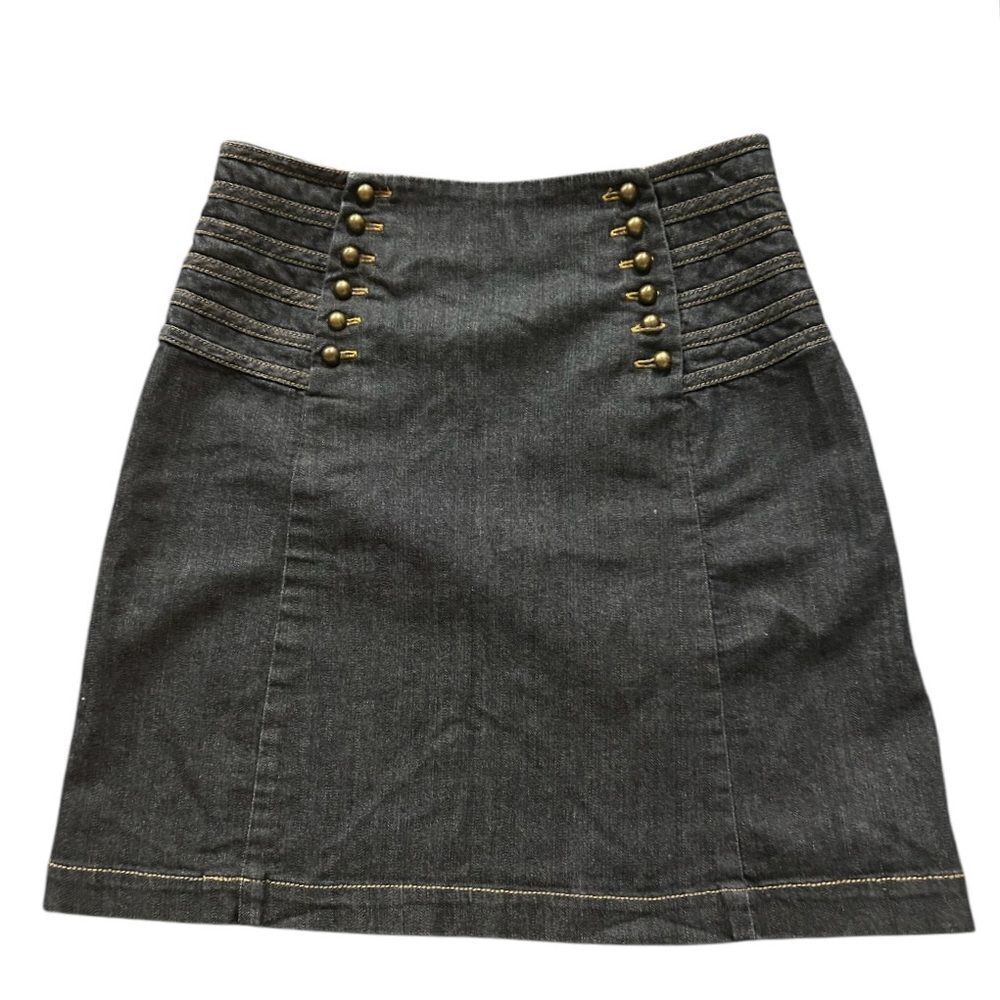 Etcetera Navy Blue Denim Stretch Button Mini Skirt Size 6